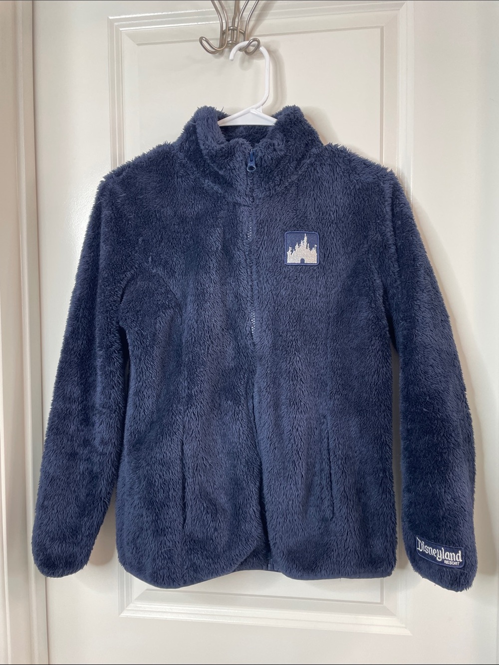 Disney Navy Plush Zip-Up Puffer Jacket with Castle Patch